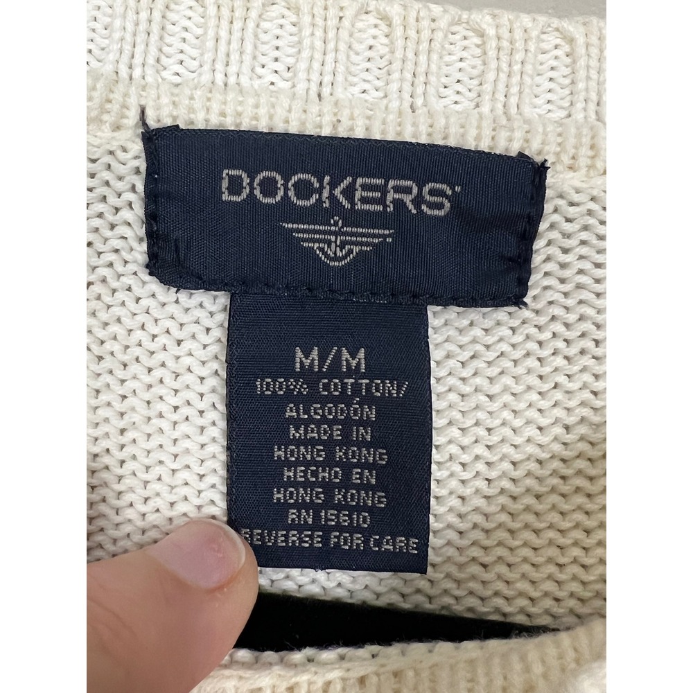 Dockers Mens Argyle Crewneck Sweater Cream White Cotton Knit‎ Medium - Picture 5 of 9